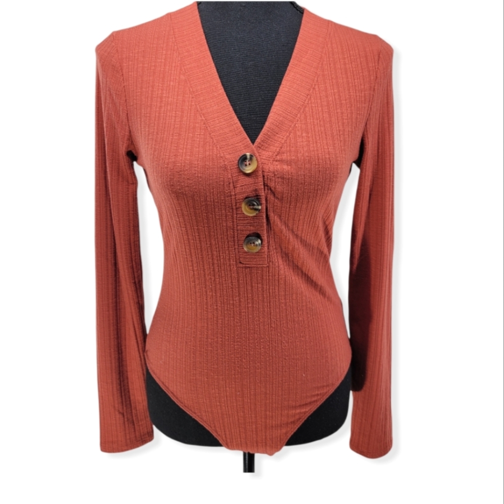 Hippie Rose. Ribbed V-Neck Bodysuit